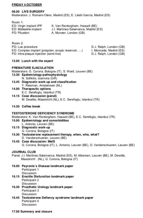 programa Masterclass de la europea de Urología en Leuven